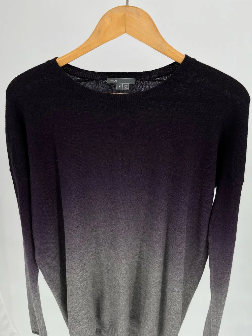 Vince Cashmere Wool Ombre Sweater Size M Gray Deep Purple Lightweight Knit